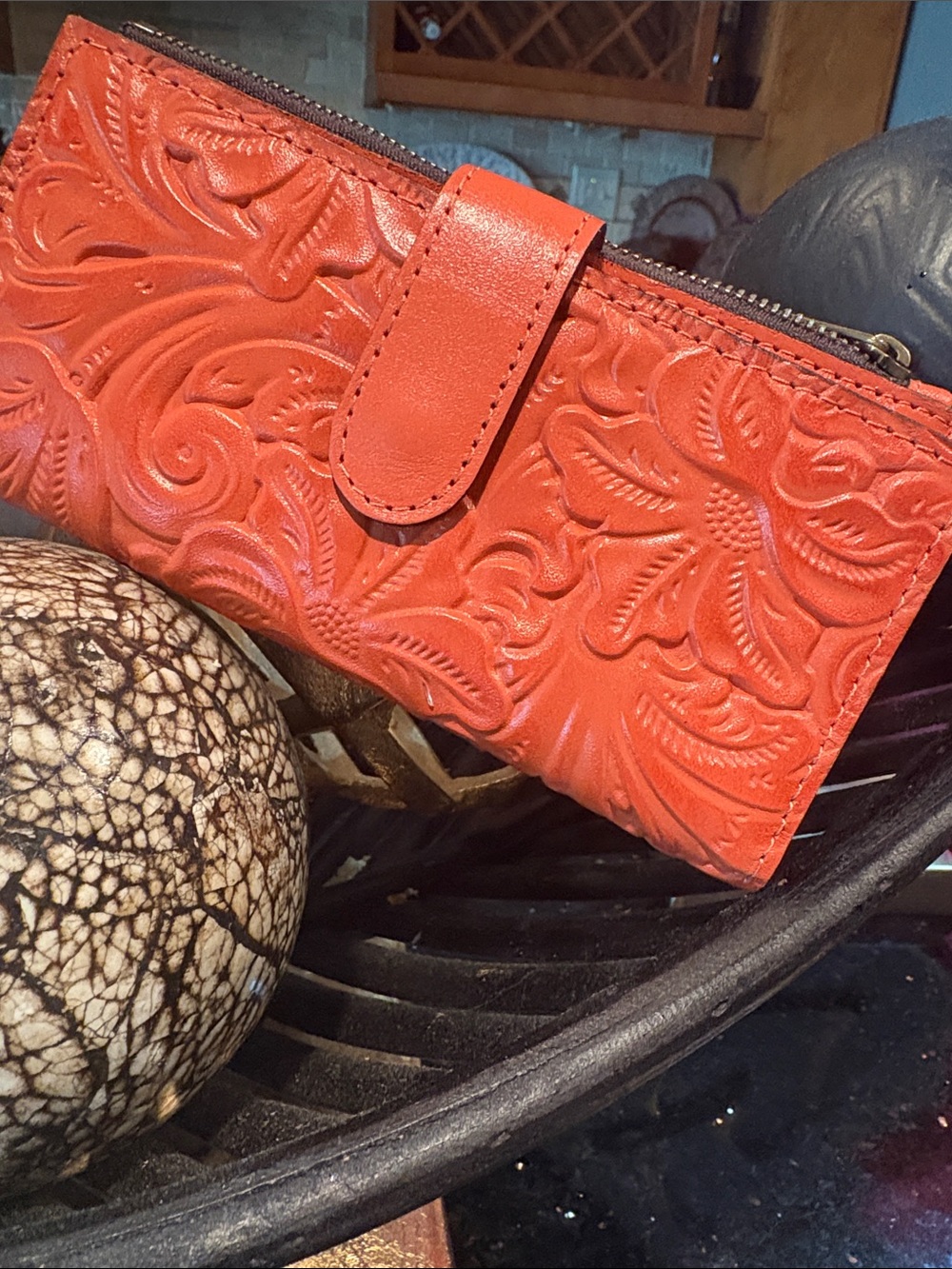 Patricia Nash Embossed Floral Leather Wallet - Orange